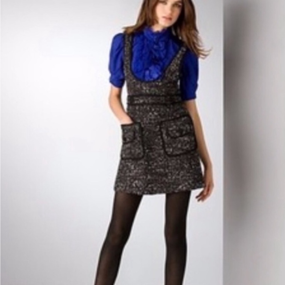 NANETTE LEPORE GRAY SCOOP NECK TWEED MINI DRESS